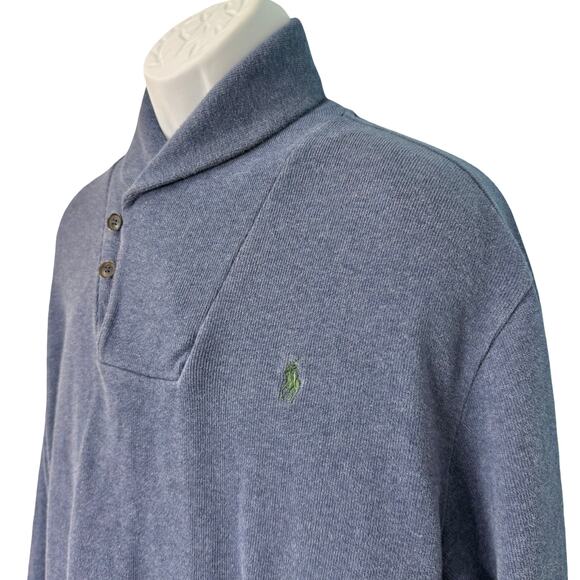 Polo Ralph Lauren Luxury Jersey Shawl Heather Blue Pullover Sweater size XL Mens - Picture 12 of 12